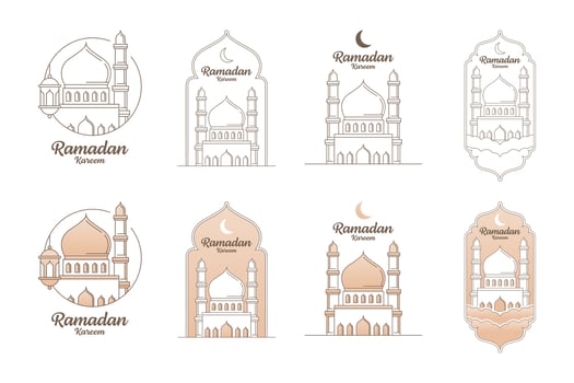 Ramadan kareem vector illustration monoline or line art style design collection