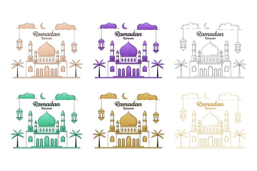 Ramadan kareem vector illustration monoline or line art style design collection