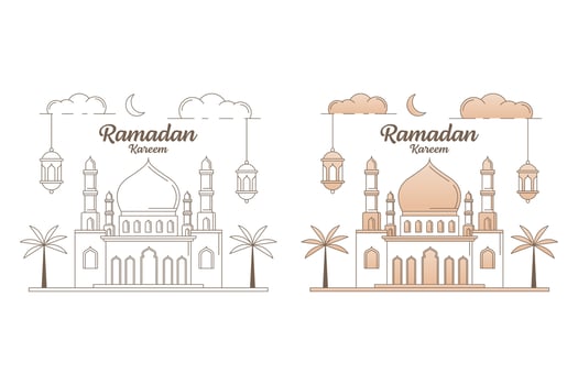 Ramadan kareem vector design illustration monoline or line art style
