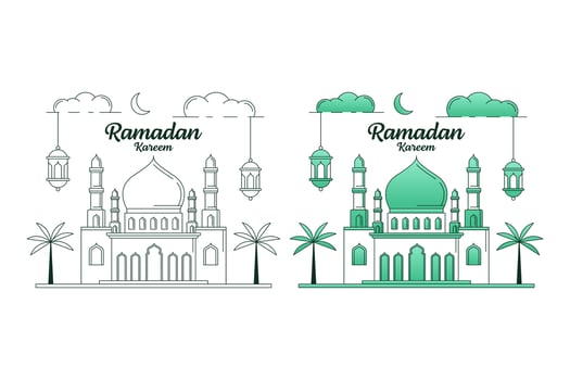 Ramadan kareem vector design illustration monoline or line art style