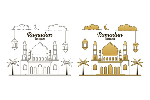 Ramadan kareem vector design illustration monoline or line art style