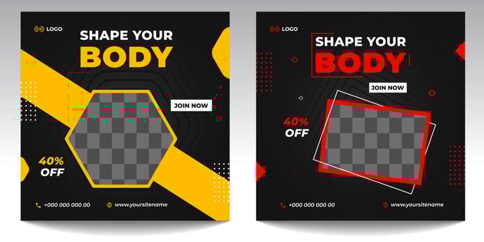 Fitness gym social media post banner template with black and red color, gym social media banner, vector illustration