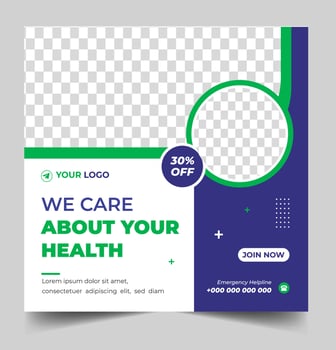 Medical Social Media Post Template,  Healthcare Social Media Banner Template, Healthcare post social media banner ad, Medical and healthcare social media post template, vector