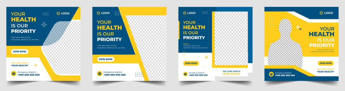 Medical Social Media Post Template, Healthcare Social Media Banner Template, Medical and healthcare social media post template. health doctor social media post banner. Medical Health banner. vector