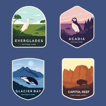 Set of vector national park outdoor adventure badges emblem illustration designs