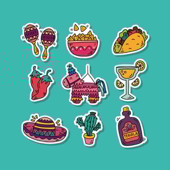 Collection of Cute Hand Drawn Cinco De Mayo Sticker with Vibrant Color vector