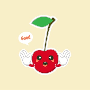 cute and kawaii cherry characters.Fruit design with cherry vector characters.Cute Cherry character, Cherry cartoon vector illustration. Cute fruit vector character isolated on color background.