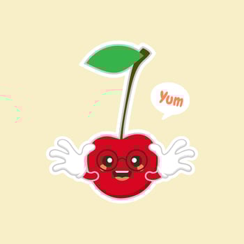 cute and kawaii cherry characters.Fruit design with cherry vector characters.Cute Cherry character, Cherry cartoon vector illustration. Cute fruit vector character isolated on color background.