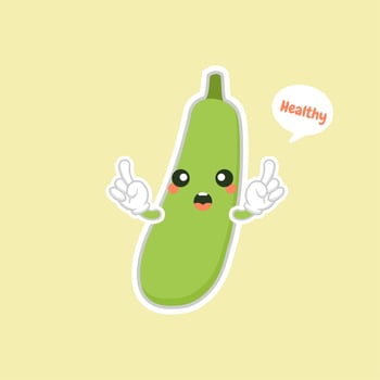 Cute and Kawaii Green Eggplant Cartoon Character icon on color background vector