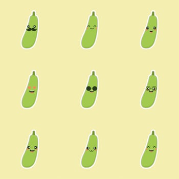 Cute and Kawaii Green Eggplant Cartoon Character icon on color background vector