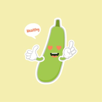 Cute and Kawaii Green Eggplant Cartoon Character icon on color background vector