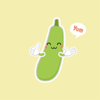 Cute and Kawaii Green Eggplant Cartoon Character icon on color background vector