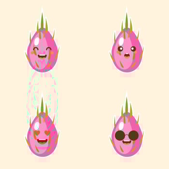 Cartoon cute dragon fruit character in kawaii style. S Design for t shirts, stickers, posters, cards etc. Vector illustration on color background