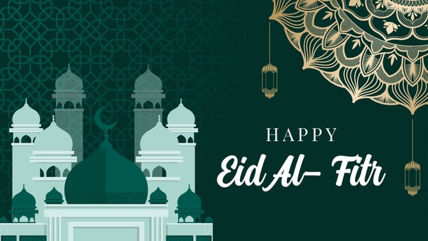 The background of the Eid greeting post. golden mosque illustration as greeting card. vector