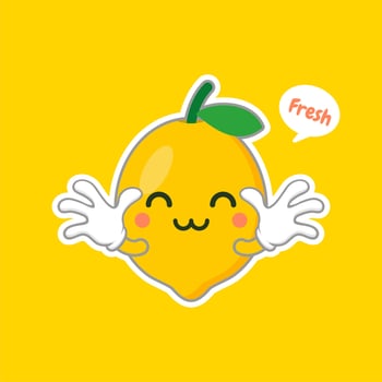cute and kawaii lemon cartoon character in flat style. fresh lemon fruits on summer season. Funny lemon character logo. can be used in restaurant menu, cooking books and organic farm label vector