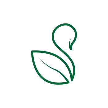 line swan with green leaf natural concept logo vector icon symbol illustration design
