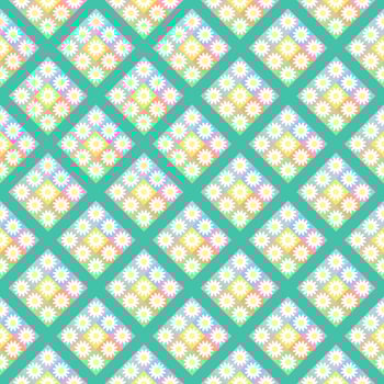 Seamless background with multicolored floral patterns on green background. vector