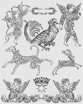 a collection of several human and animal Elements Vector Ornament