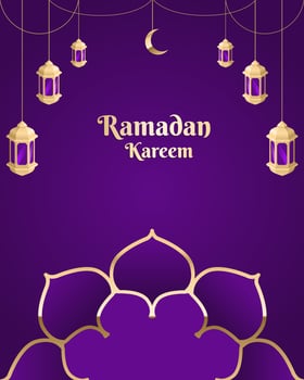 Ramadan Kareem posters or invitation design with islamic lanterns and ornament, on purple background vector