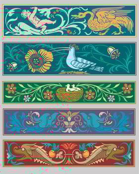 symmetrical decorative ornament pattern with vintage style elements vector