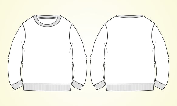 Round neck Long sleeve Sweatshirt overall fashion Flat Sketch technical drawing vector template For men's. Dress design mockup CAD illustration.