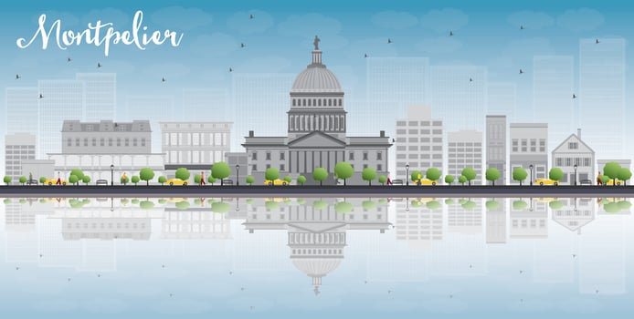 Montpelier Vermont city skyline with grey buildings and reflections. vector