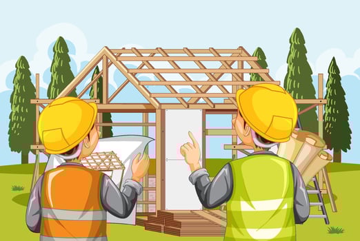 Cartoon scene of building house construction site vector