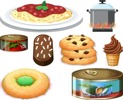 Different foods cartoon collection vector