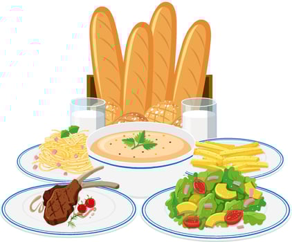 Breakfast set on white background vector