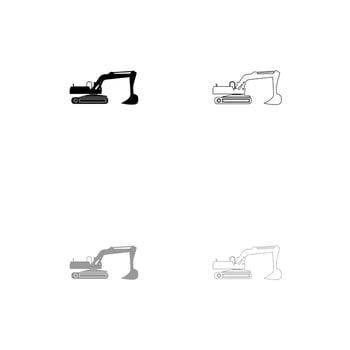 Excavator black and grey set icon . vector