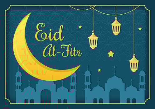 Happy Eid ul-Fitr Mubarak Background Illustration with Pictures of Mosques, Moon, Antennas and Others Suitable for Posters vector