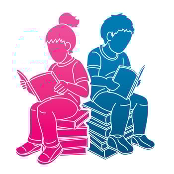 Boy and Girl Reading Books vector