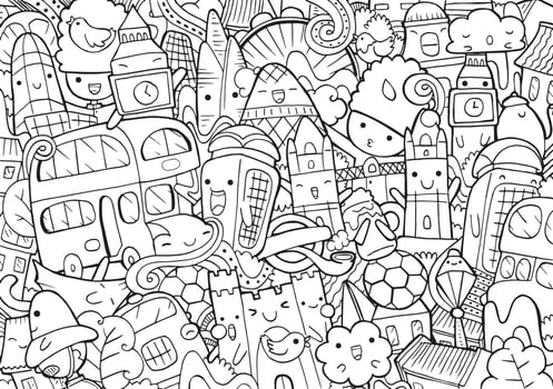 london cityscape hand drawn coloring vector