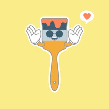 kawaii and cute paint brush flat design vector illustration