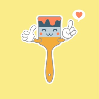 kawaii and cute paint brush flat design vector illustration