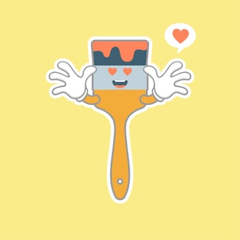 kawaii and cute paint brush flat design vector illustration