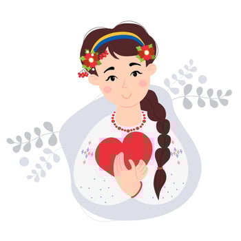 Beautiful Ukrainian woman with braid and heart vector