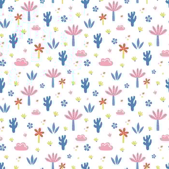 Doodle jungle vector pattern. Childish seamless print