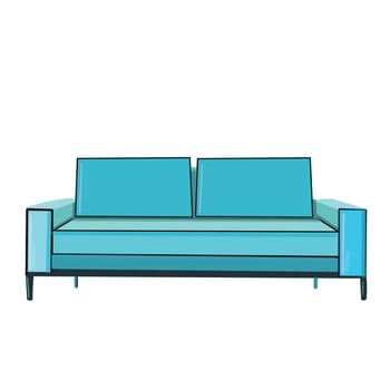 Blue  Sofa, Cozy Domestic or Office Furniture, Modern Interior Design Flat Vector Illustrationon white background