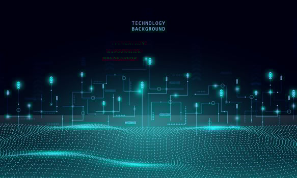 Abstract technology concept particle connection background with blue lights. vector