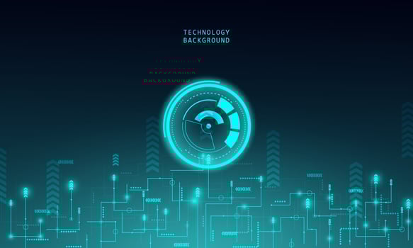 Abstract technology concept particle connection background with blue lights. vector