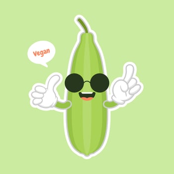 Cute and kawaii Luffa cartoon character. Loofah Luffa acutangula, or sponge gourd, vegan plant. Hand drawn botanical vector illustration. Loffa vegetarian plant. Vegetable vector illustration
