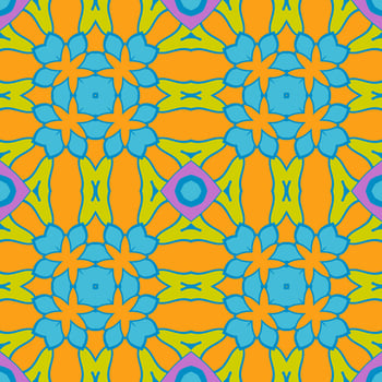 Abstract colorful doodle geometric flower seamless pattern. Floral background. Kaleidoscope mosaic, geo tile of thin line ornament. vector
