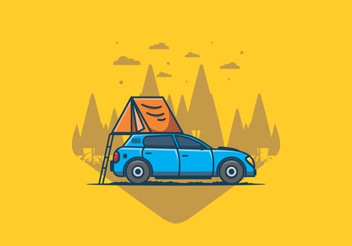 Camping with car flat illustration vector