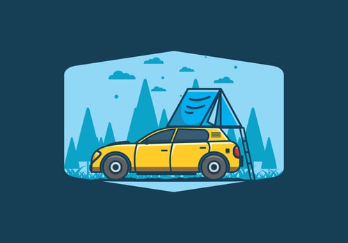 Camping with car flat illustration vector