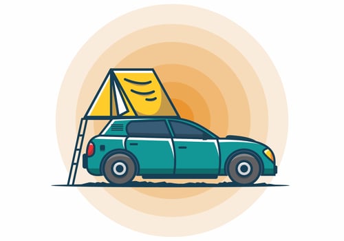 Camping with car flat illustration vector