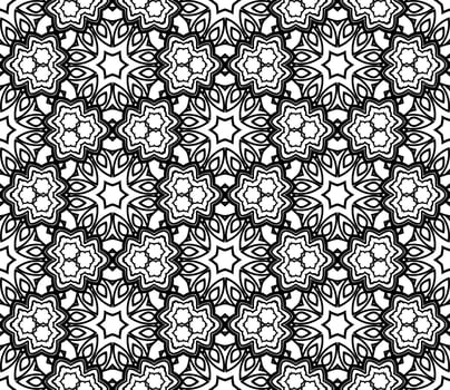 Abstract colorful doodle geometric flower seamless pattern. Floral background. Kaleidoscope mosaic, geo tile of thin line ornament. vector