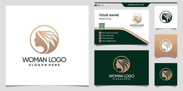 Simple and elegant beauty logo with woman face in circle concept and business card design vector