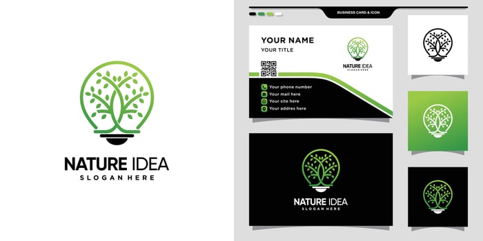 Tree and light bulb logo with creative modern concept and business card design Premium vector