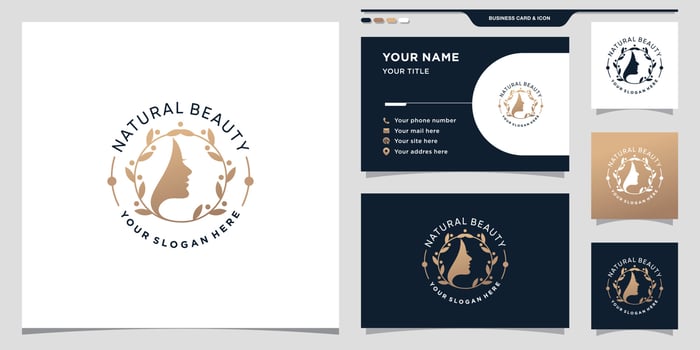 Elegant natural beauty woman face logo with creative modern concept and business card Premium Vector